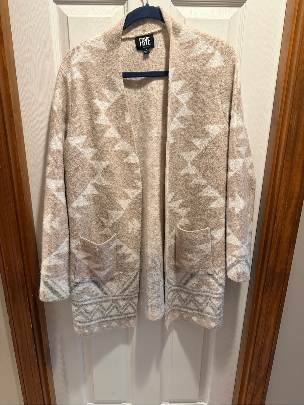 FRYE Beige and White Aztec Open Front Cardigan
